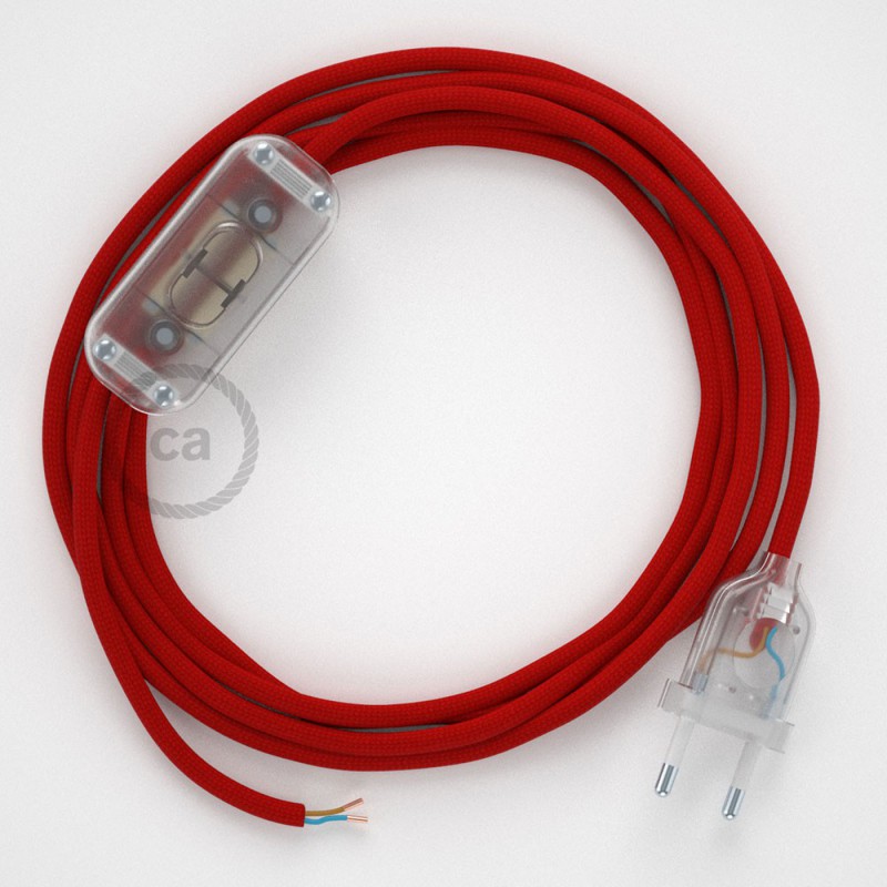 Cableado para lámpara, cable RM09 Efecto Seda Rojo 1,8m. Elige tu el color de la clavija y del interruptor!