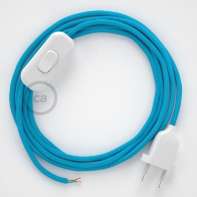 Cableado para lámpara, cable RM11 Efecto Seda Celeste 1,8m. Elige tu el color de la clavija y del interruptor!