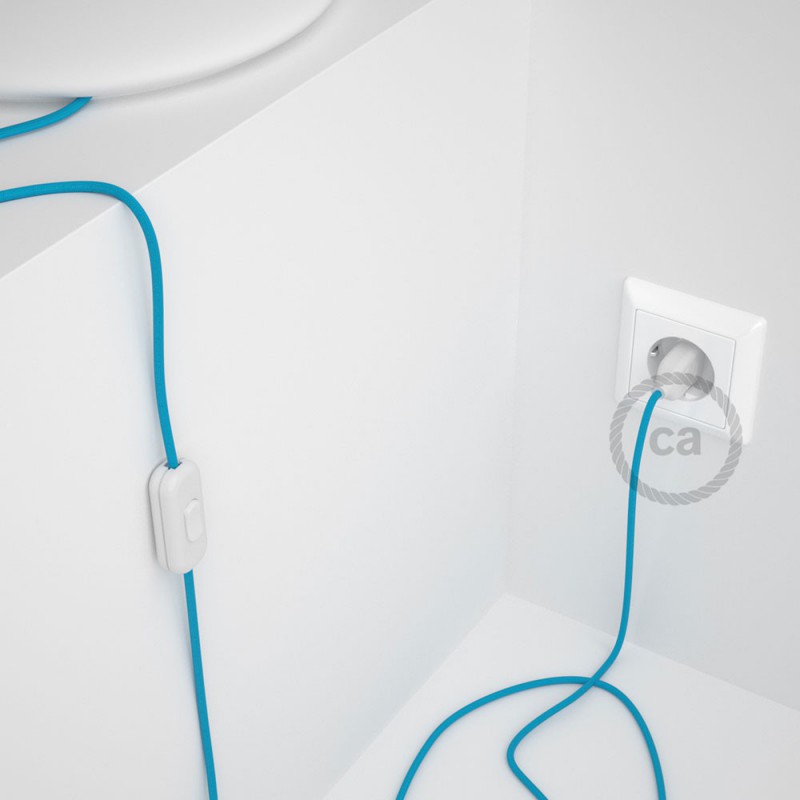 Cableado para lámpara, cable RM11 Efecto Seda Celeste 1,8m. Elige tu el color de la clavija y del interruptor!