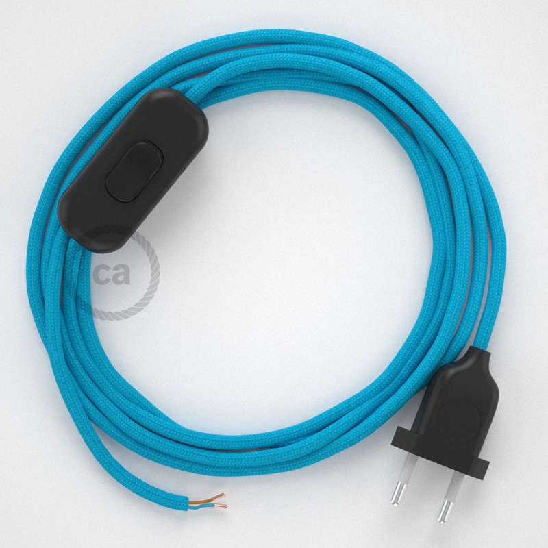 Cableado para lámpara, cable RM11 Efecto Seda Celeste 1,8m. Elige tu el color de la clavija y del interruptor!