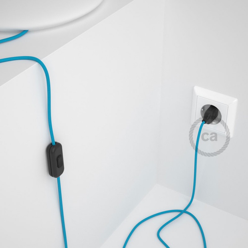 Cableado para lámpara, cable RM11 Efecto Seda Celeste 1,8m. Elige tu el color de la clavija y del interruptor!