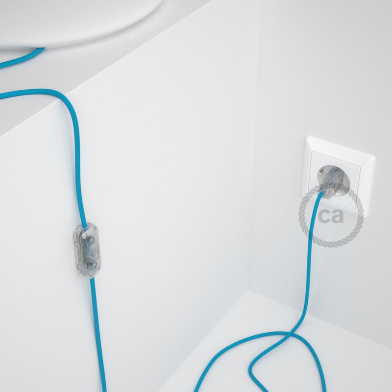 Cableado para lámpara, cable RM11 Efecto Seda Celeste 1,8m. Elige tu el color de la clavija y del interruptor!