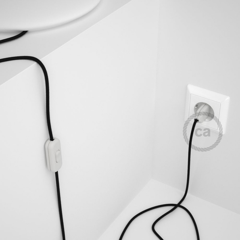 Cableado para lámpara, cable RM04 Efecto Seda Negro 1,8m. Elige tu el color de la clavija y del interruptor!