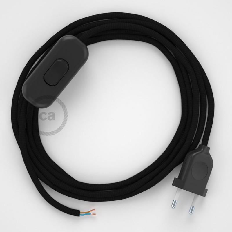 Cableado para lámpara, cable RM04 Efecto Seda Negro 1,8m. Elige tu el color de la clavija y del interruptor!