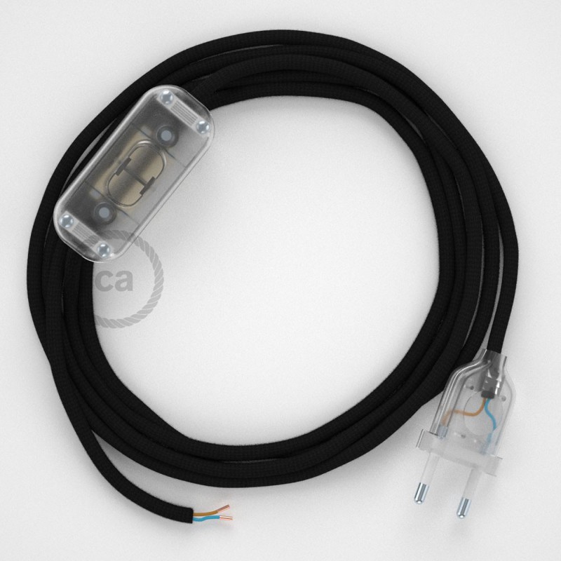 Cableado para lámpara, cable RM04 Efecto Seda Negro 1,8m. Elige tu el color de la clavija y del interruptor!