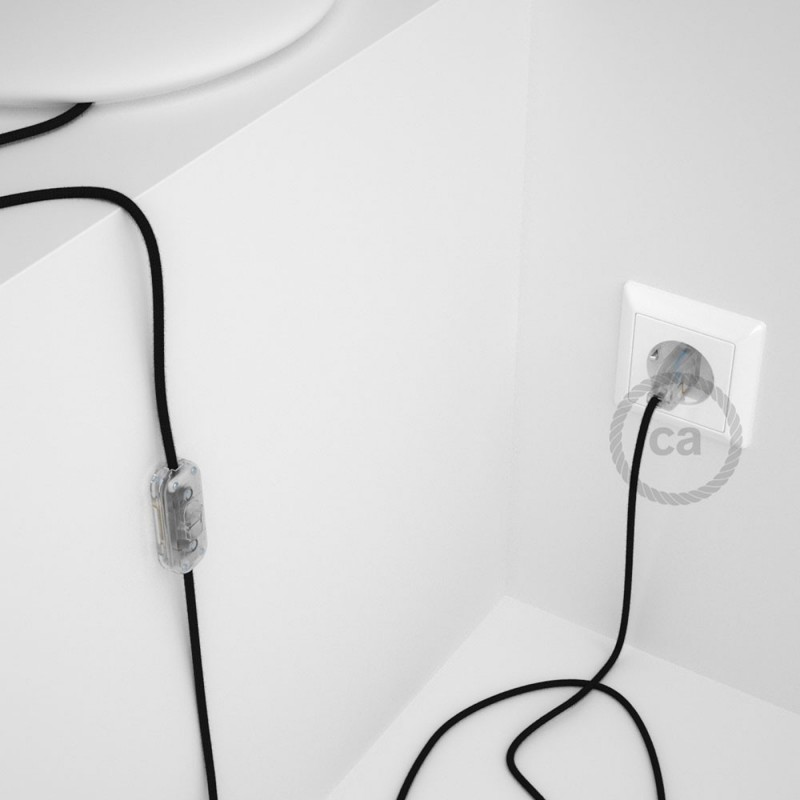 Cableado para lámpara, cable RM04 Efecto Seda Negro 1,8m. Elige tu el color de la clavija y del interruptor!