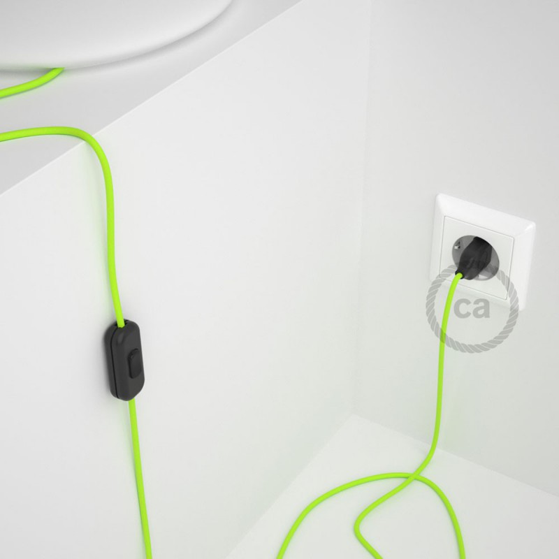 Cableado para lámpara, cable RF10 Efecto Seda Amarillo Flúo 1,8m. Elige tu el color de la clavija y del interruptor!