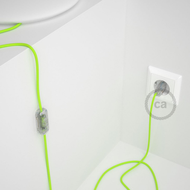 Cableado para lámpara, cable RF10 Efecto Seda Amarillo Flúo 1,8m. Elige tu el color de la clavija y del interruptor!
