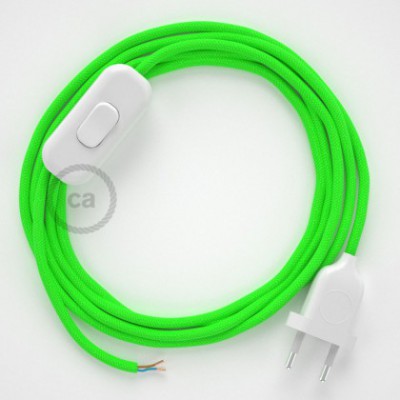 Cableado para lámpara, cable RF06 Efecto Seda Verde Flùo 1,8m. Elige tu el color de la clavija y del interruptor!