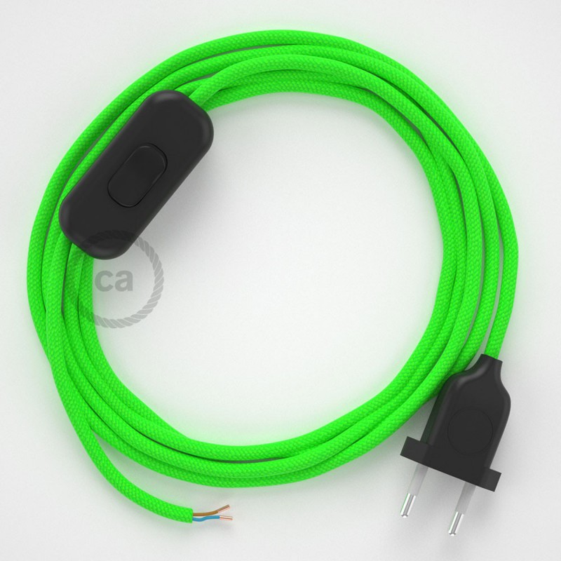 Cableado para lámpara, cable RF06 Efecto Seda Verde Flùo 1,8m. Elige tu el color de la clavija y del interruptor!