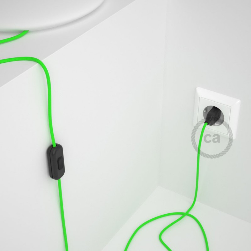 Cableado para lámpara, cable RF06 Efecto Seda Verde Flùo 1,8m. Elige tu el color de la clavija y del interruptor!
