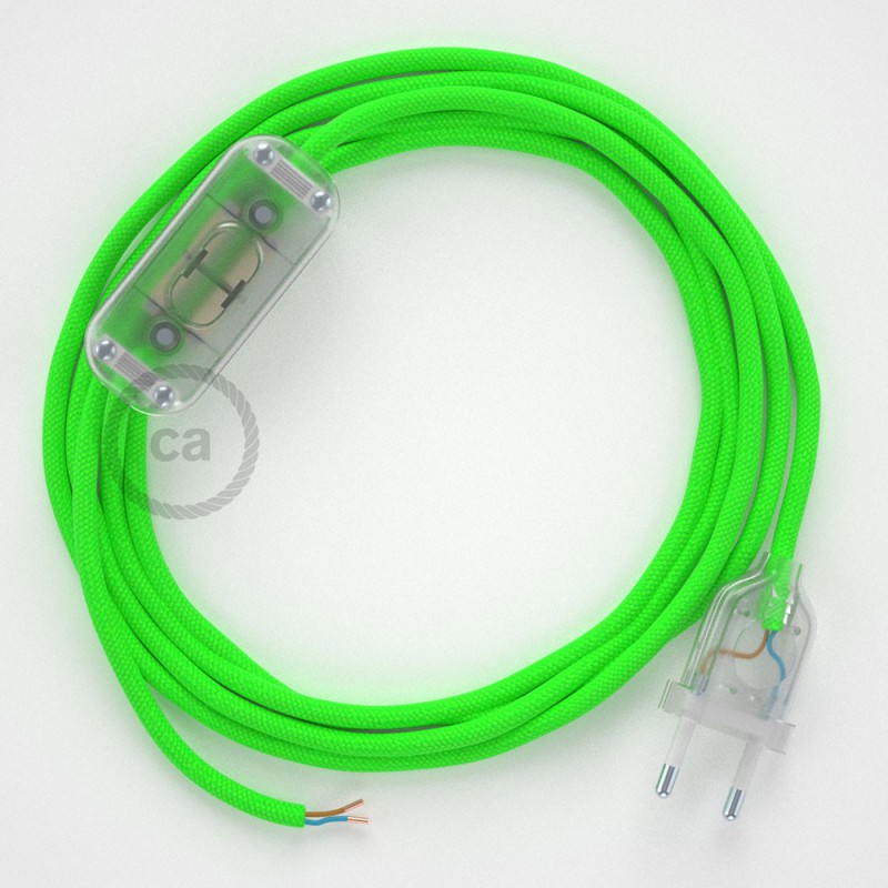 Cableado para lámpara, cable RF06 Efecto Seda Verde Flùo 1,8m. Elige tu el color de la clavija y del interruptor!
