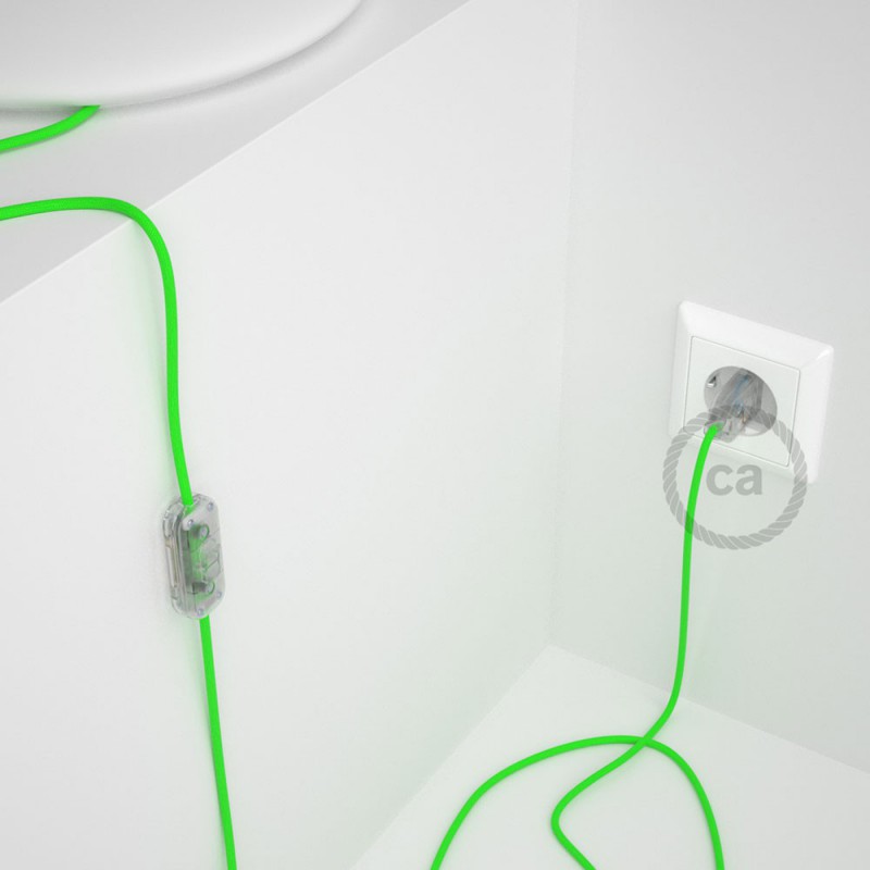 Cableado para lámpara, cable RF06 Efecto Seda Verde Flùo 1,8m. Elige tu el color de la clavija y del interruptor!