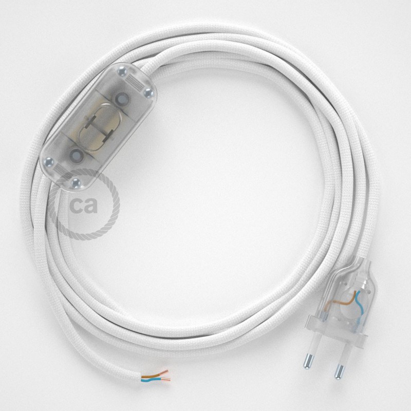 Cableado para lámpara, cable RM01 Efecto Seda Blanco 1,8m. Elige tu el color de la clavija y del interruptor!