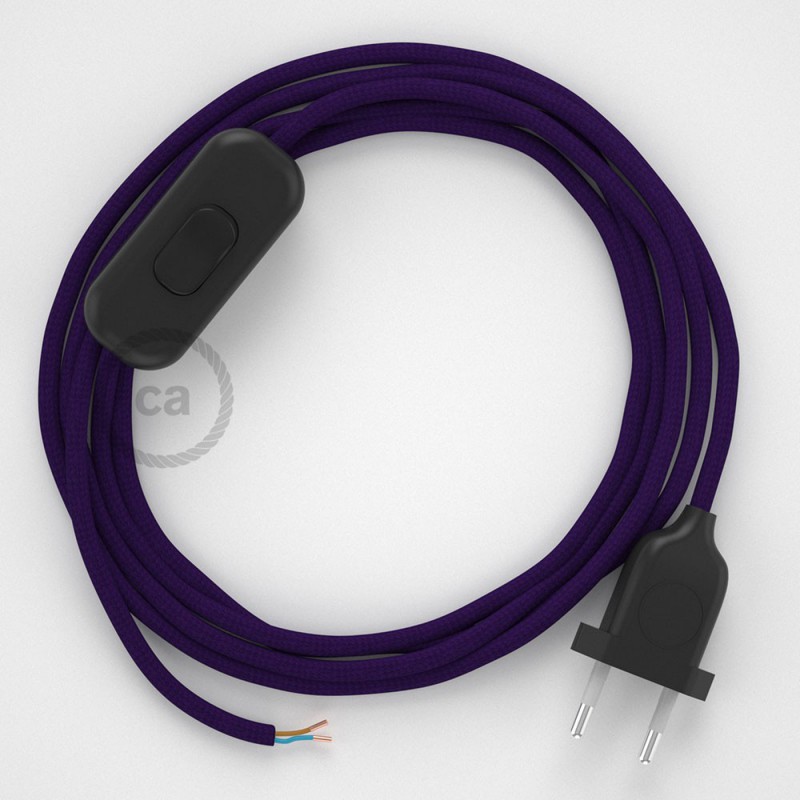 Cableado para lámpara, cable RM14 Efecto Seda Púrpura 1,8m. Elige tu el color de la clavija y del interruptor!