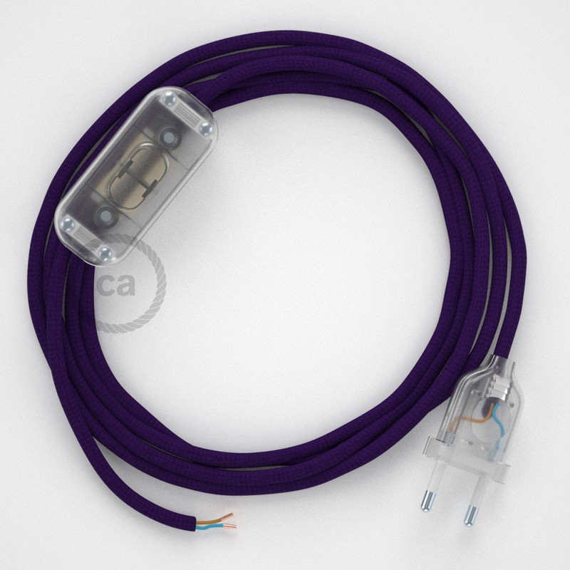 Cableado para lámpara, cable RM14 Efecto Seda Púrpura 1,8m. Elige tu el color de la clavija y del interruptor!