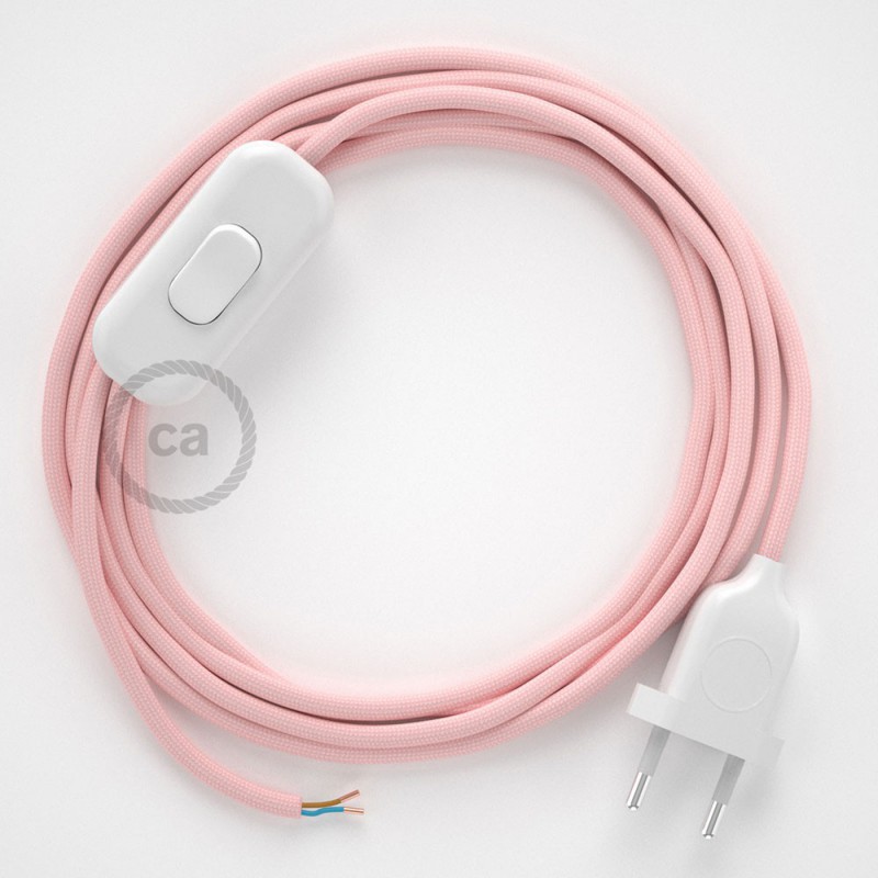 Cableado para lámpara, cable RM16 Efecto Seda Rosa Bebé 1,8m. Elige tu el color de la clavija y del interruptor!