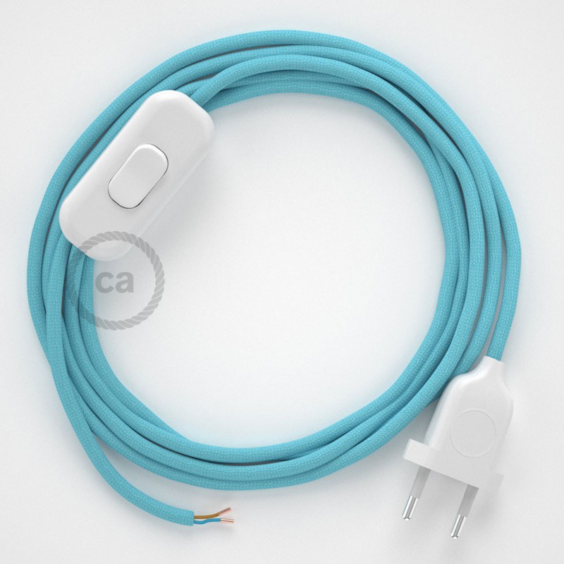 Cableado para lámpara, cable RM17 Efecto Seda Celeste Bebé 1,8m. Elige tu el color de la clavija y del interruptor!
