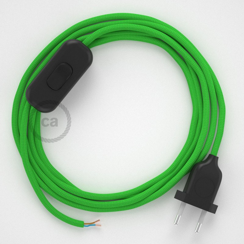 Cableado para lámpara, cable RM18 Efecto Seda Verde Lima 1,8m. Elige tu el color de la clavija y del interruptor!