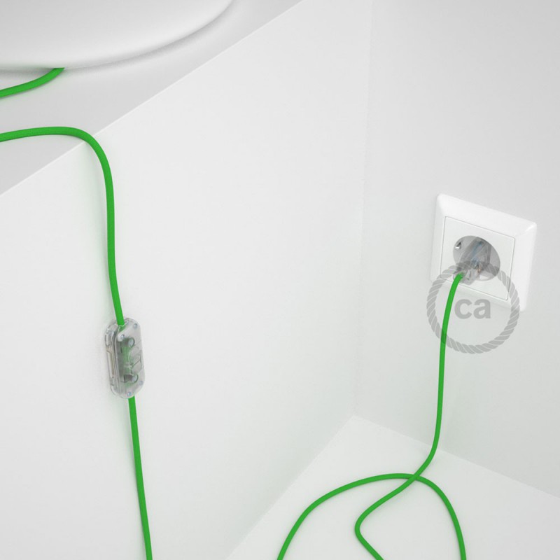 Cableado para lámpara, cable RM18 Efecto Seda Verde Lima 1,8m. Elige tu el color de la clavija y del interruptor!