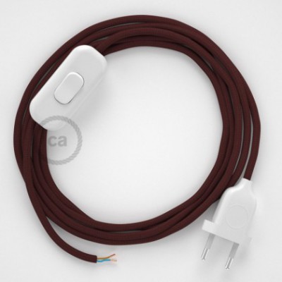 Cableado para lámpara, cable RM19 Efecto Seda Burdeos 1,8m. Elige tu el color de la clavija y del interruptor!
