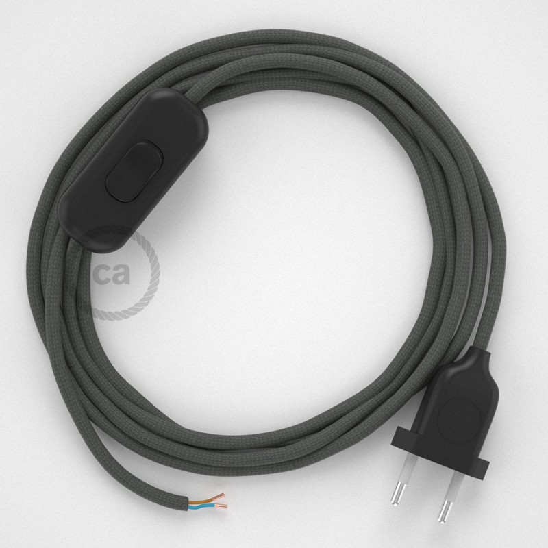 Cableado para lámpara, cable RM03 Efecto Seda Gris 1,8m. Elige tu el color de la clavija y del interruptor!