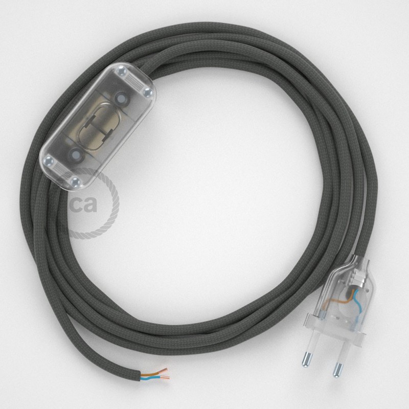 Cableado para lámpara, cable RM03 Efecto Seda Gris 1,8m. Elige tu el color de la clavija y del interruptor!