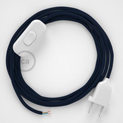 Cableado para lámpara, cable RM20 Efecto Seda Azul Marino 1,8m. Elige tu el color de la clavija y del interruptor!