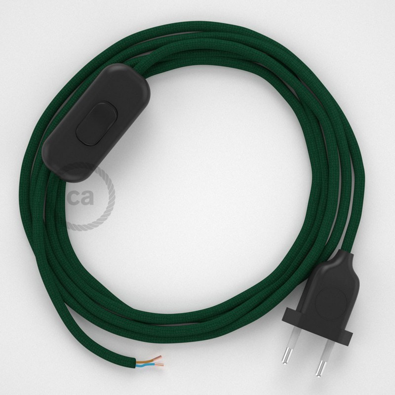 Cableado para lámpara, cable RM21 Efecto Seda Verde Oscuro 1,8m. Elige tu el color de la clavija y del interruptor!