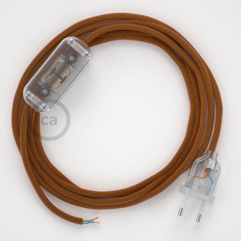 Cableado para lámpara, cable RM22 Efecto Seda Whiskey 1,8m. Elige tu el color de la clavija y del interruptor!