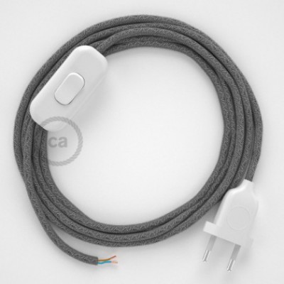 Cableado para lámpara, cable RN02 Lino Natural Gris 1,8m. Elige tu el color de la clavija y del interruptor!