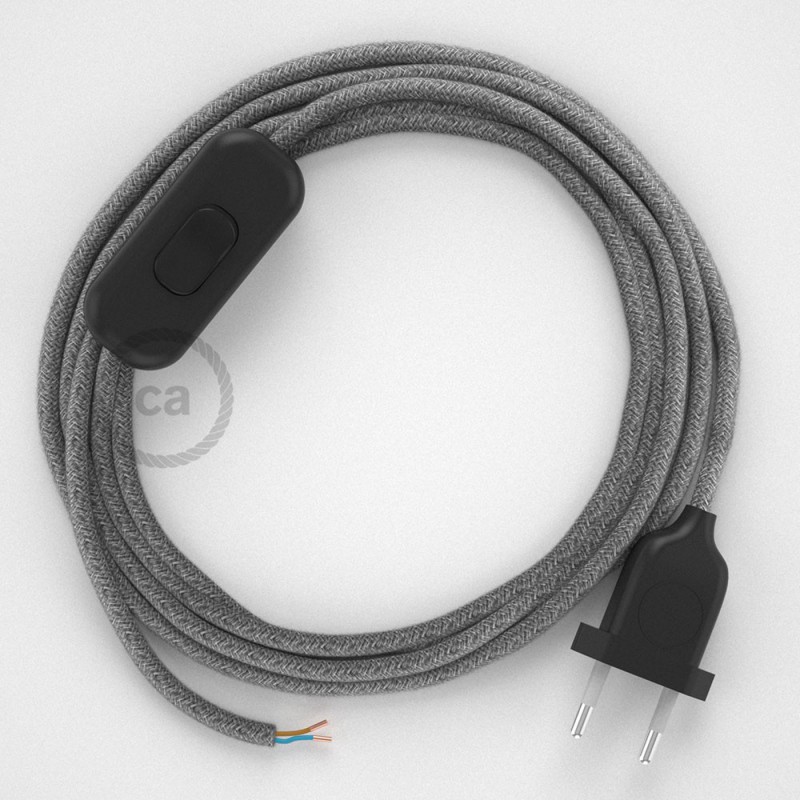 Cableado para lámpara, cable RN02 Lino Natural Gris 1,8m. Elige tu el color de la clavija y del interruptor!
