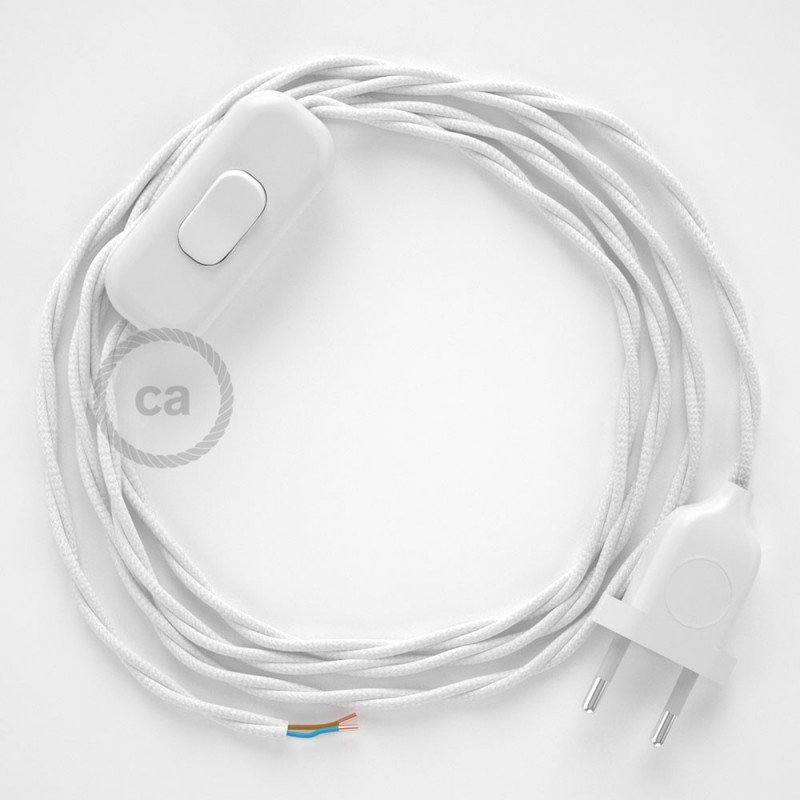 Cableado para lámpara, cable TM01 Efecto Seda Blanco 1,8m. Elige tu el color de la clavija y del interruptor!