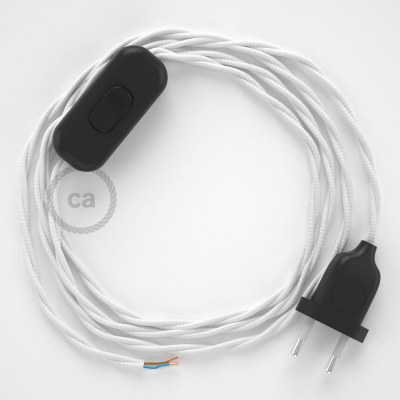 Cableado para lámpara, cable TM01 Efecto Seda Blanco 1,8m. Elige tu el color de la clavija y del interruptor!