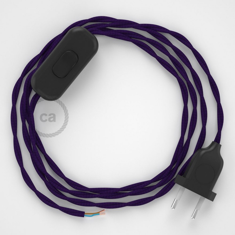 Cableado para lámpara, cable TM14 Efecto Seda Púrpura 1,8m. Elige tu el color de la clavija y del interruptor!