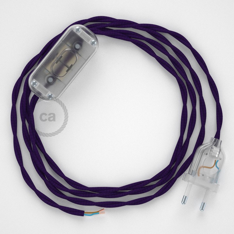 Cableado para lámpara, cable TM14 Efecto Seda Púrpura 1,8m. Elige tu el color de la clavija y del interruptor!