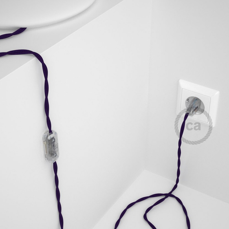 Cableado para lámpara, cable TM14 Efecto Seda Púrpura 1,8m. Elige tu el color de la clavija y del interruptor!