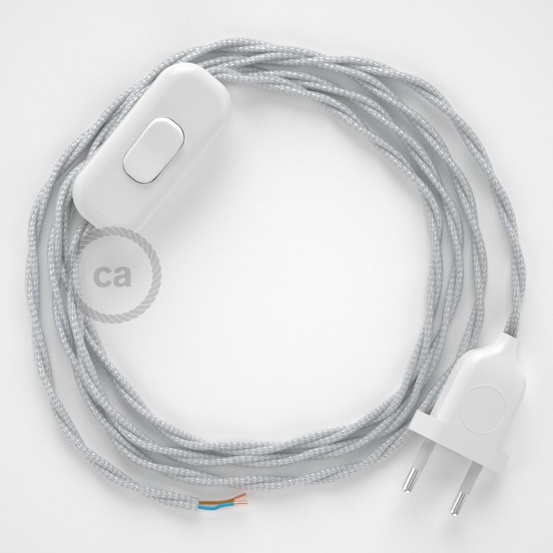 Cableado para lámpara, cable TM02 Efecto Seda Plateado 1,8m. Elige tu el color de la clavija y del interruptor!