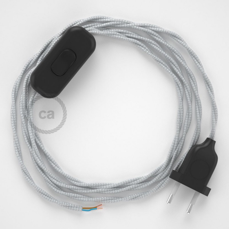 Cableado para lámpara, cable TM02 Efecto Seda Plateado 1,8m. Elige tu el color de la clavija y del interruptor!