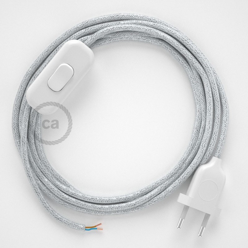 Cableado para lámpara, cable RL01 Efecto Seda Glitter Blanco 1,8m. Elige tu el color de la clavija y del interruptor!