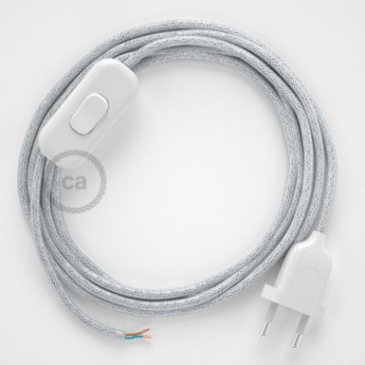 Cableado para lámpara, cable RL01 Efecto Seda Glitter Blanco 1,8m. Elige tu el color de la clavija y del interruptor!