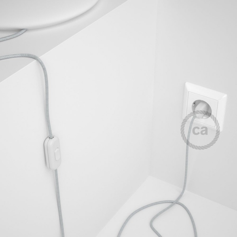 Cableado para lámpara, cable RL01 Efecto Seda Glitter Blanco 1,8m. Elige tu el color de la clavija y del interruptor!