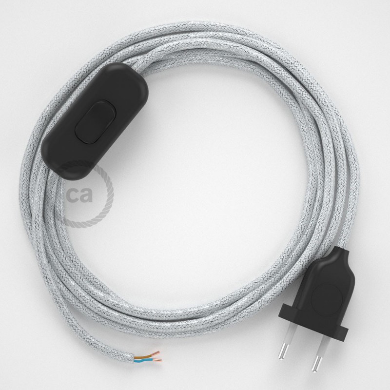 Cableado para lámpara, cable RL01 Efecto Seda Glitter Blanco 1,8m. Elige tu el color de la clavija y del interruptor!