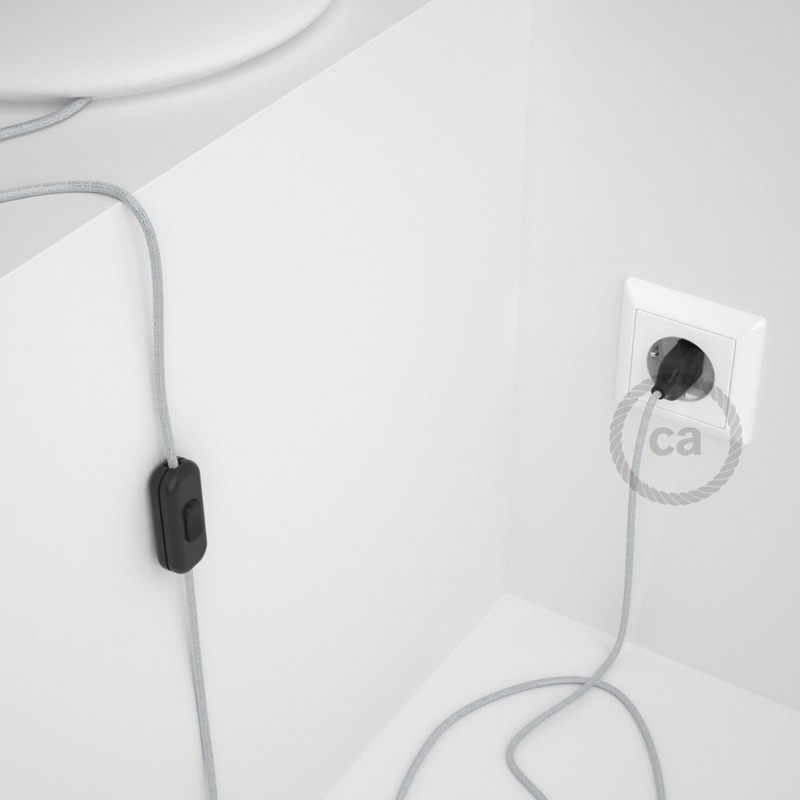 Cableado para lámpara, cable RL01 Efecto Seda Glitter Blanco 1,8m. Elige tu el color de la clavija y del interruptor!