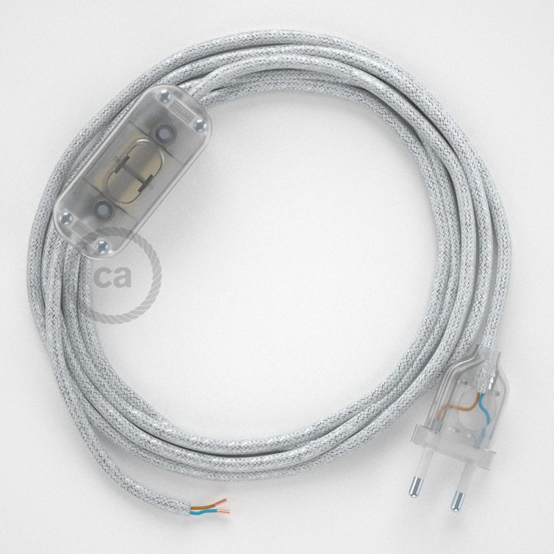 Cableado para lámpara, cable RL01 Efecto Seda Glitter Blanco 1,8m. Elige tu el color de la clavija y del interruptor!
