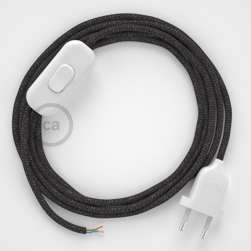 Cableado para lámpara, cable RL03 Efecto Seda Glitter Gris 1,8m. Elige tu el color de la clavija y del interruptor!