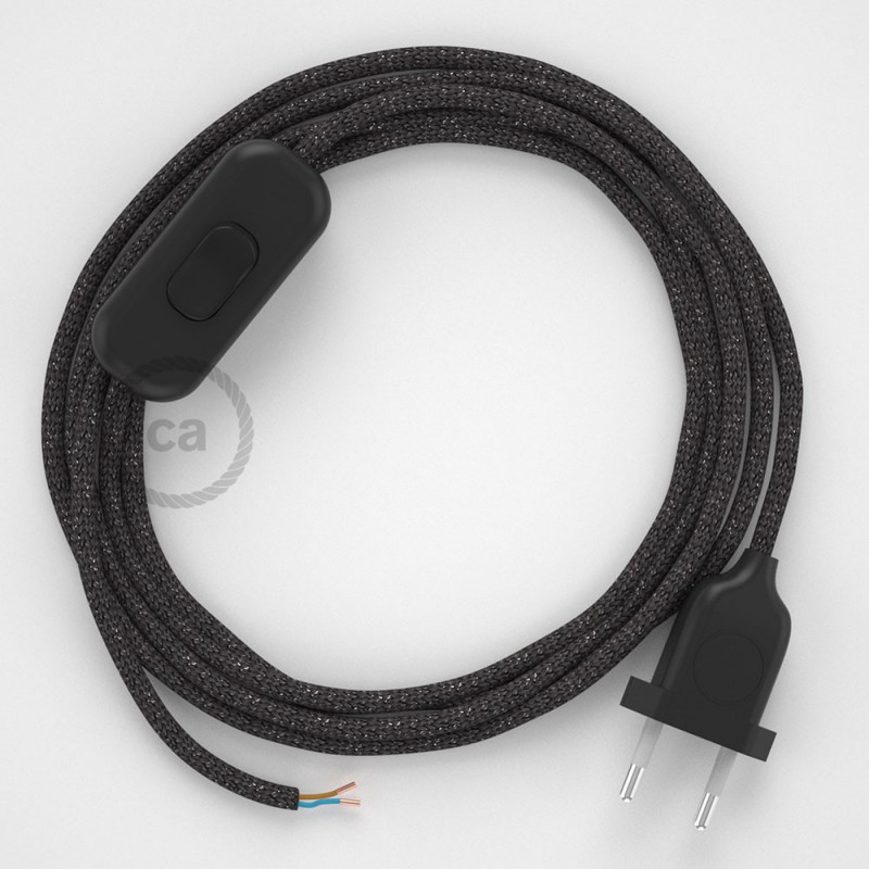 Cableado para lámpara, cable RL03 Efecto Seda Glitter Gris 1,8m. Elige tu el color de la clavija y del interruptor!
