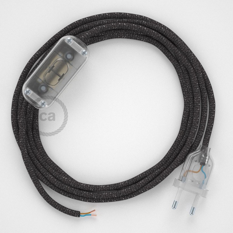 Cableado para lámpara, cable RL03 Efecto Seda Glitter Gris 1,8m. Elige tu el color de la clavija y del interruptor!