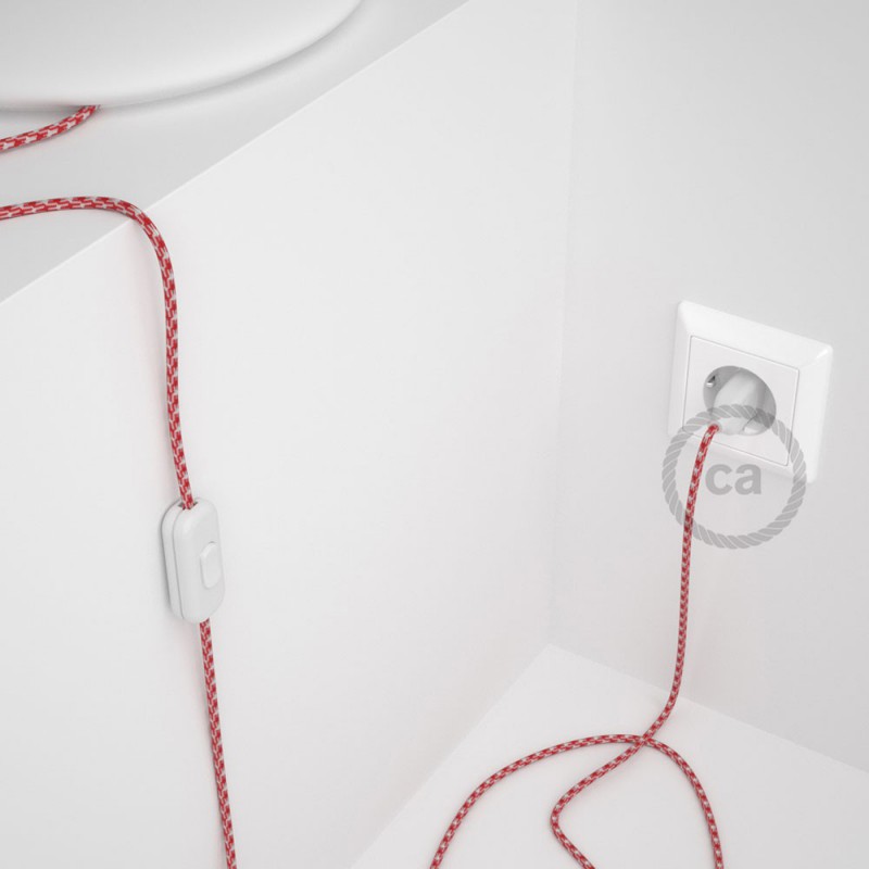 Cableado para lámpara, cable RP09 Efecto Seda Bicolor Blanco-Rojo 1,8m. Elige tu el color de la clavija y del interruptor!