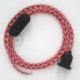 Cableado para lámpara, cable RP09 Efecto Seda Bicolor Blanco-Rojo 1,8m. Elige tu el color de la clavija y del interruptor!